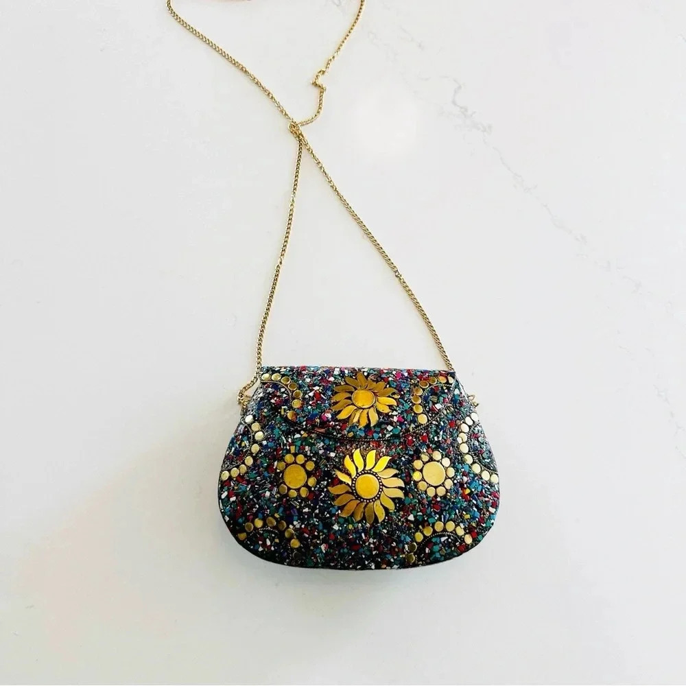 Ramla Bel Air Mosaic Bag | Sunflower | Hard Side Clutch |  NEW - Picture 6 of 8